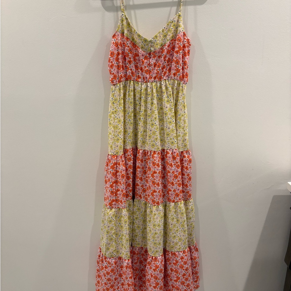 Floral Tiered Maxi Dress - Red, Yellow, White
